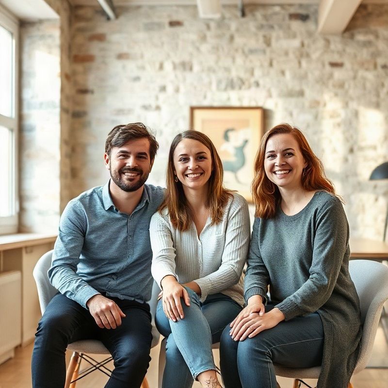 Petite équipe de trois personnes dans un espace de coworking à Montpellier